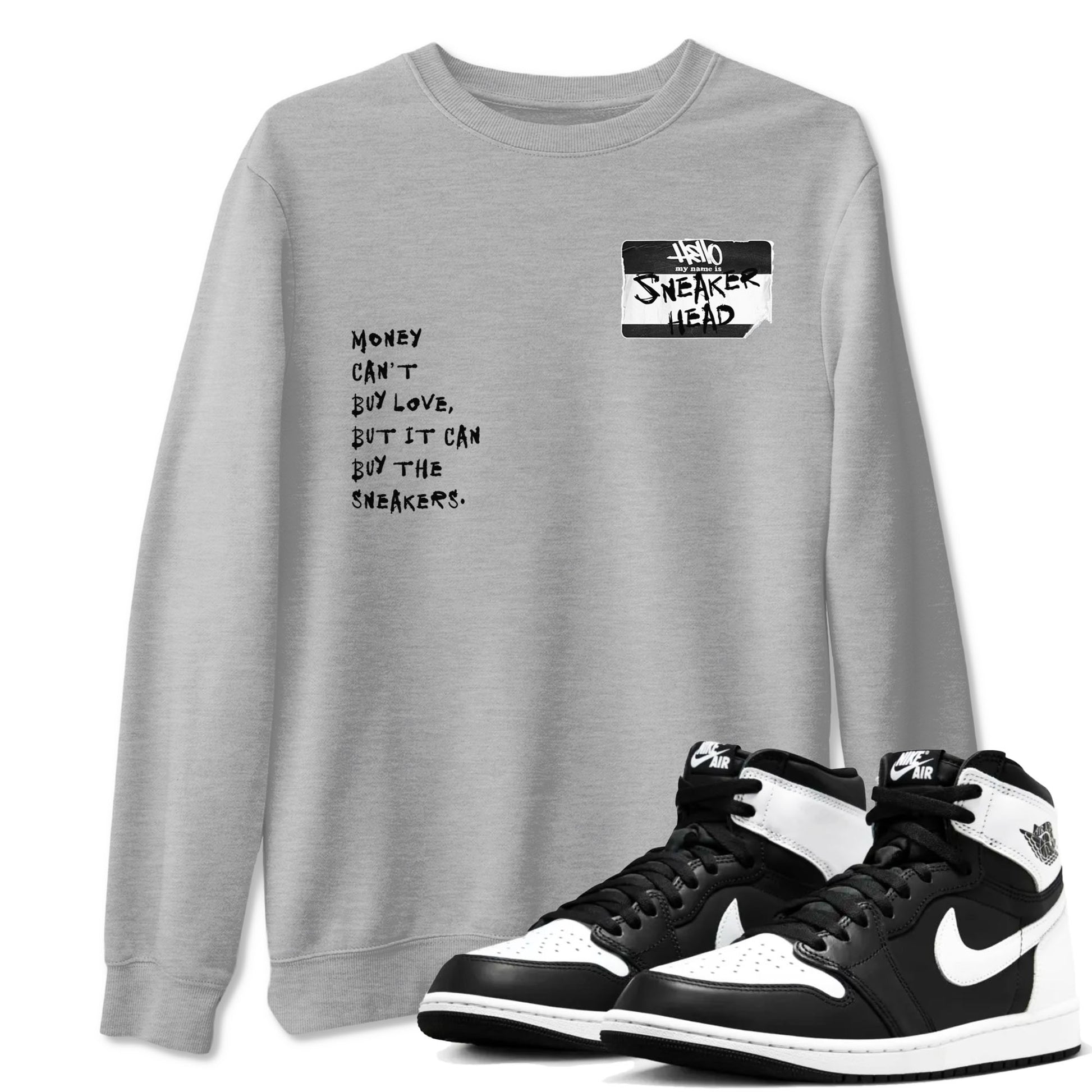 Air Jordan 1 High OG Black White shirt to match jordans Sneakerhead Badge sneaker tees Air Jordan 1 Black White SNRT Sneaker Release Tees unisex cotton Heather Grey 1 crew neck shirt