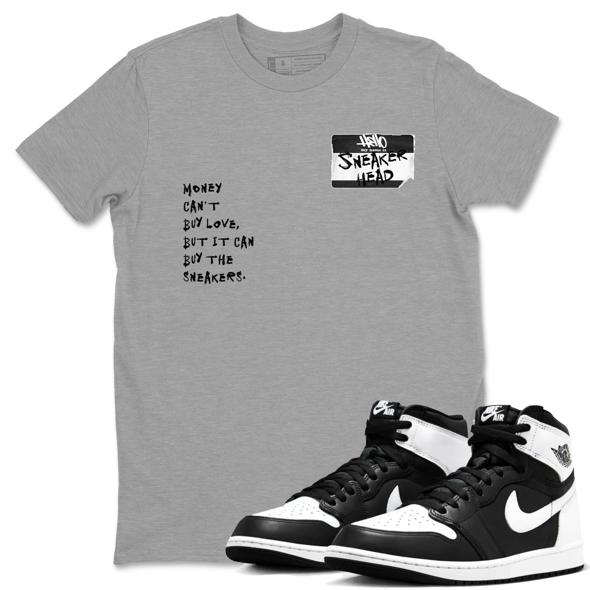 Air Jordan 1 High OG Black White shirt to match jordans Sneakerhead Badge sneaker tees Air Jordan 1 Black White SNRT Sneaker Release Tees unisex cotton Heather Grey 1 crew neck shirt