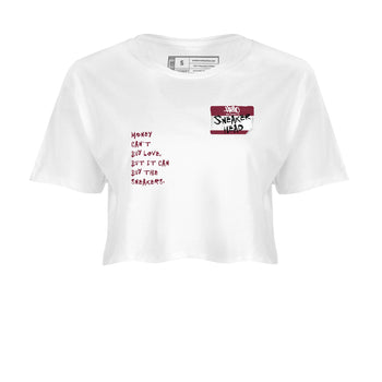 1s Metallic Burgundy shirt to match jordans Sneakerhead Badge sneaker tees Air Jordan 1 Metallic Burgundy SNRT Sneaker Release Tees White 2 crop length shirt