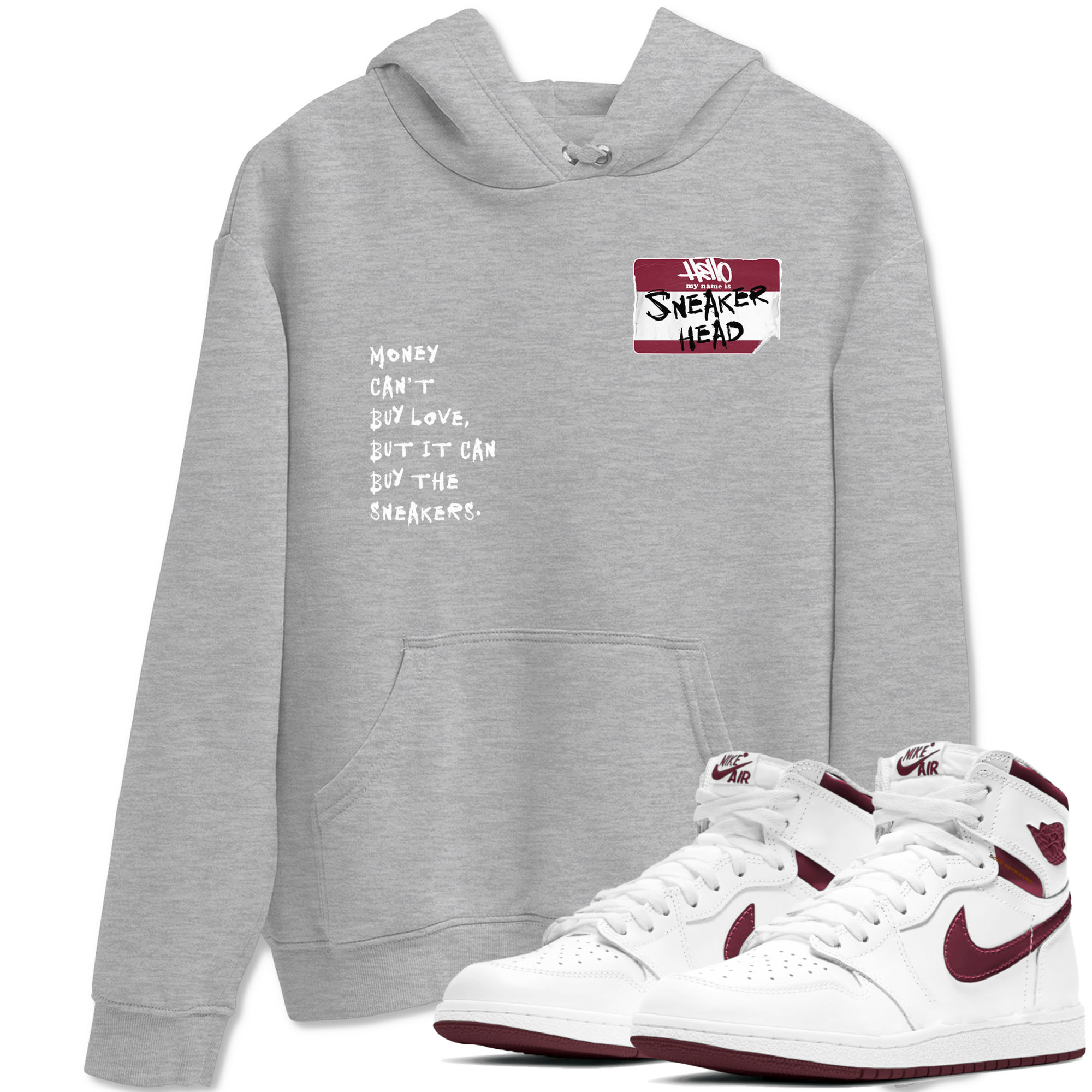 1s Metallic Burgundy shirt to match jordans Sneakerhead Badge sneaker tees Air Jordan 1 Metallic Burgundy SNRT Sneaker Release Tees unisex cotton Heather Grey 1 crew neck shirt