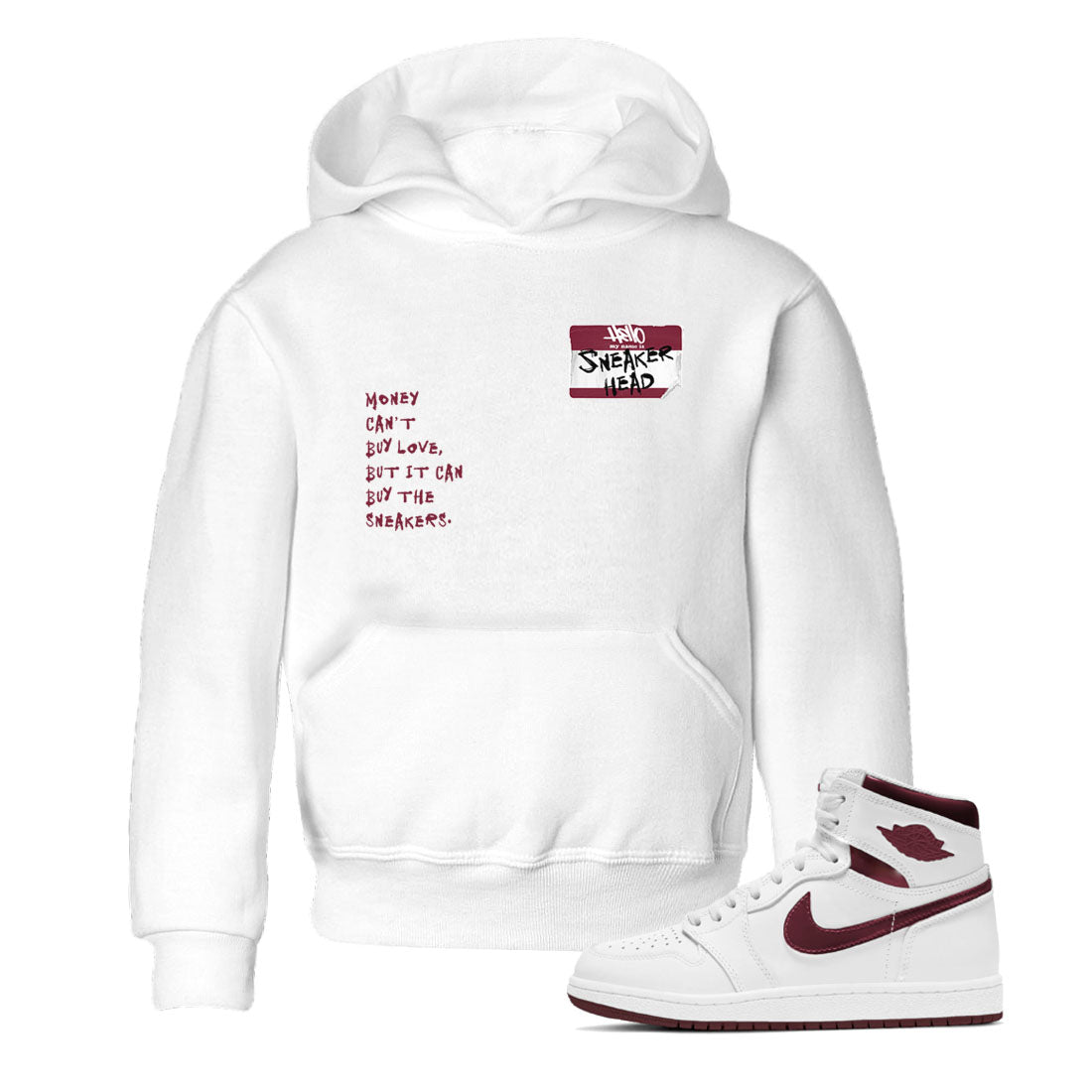 1s Metallic Burgundy shirt to match jordans Sneakerhead Badge sneaker tees Air Jordan 1 Metallic Burgundy SNRT sneaker release tees baby toddler White 1 cotton Shirt