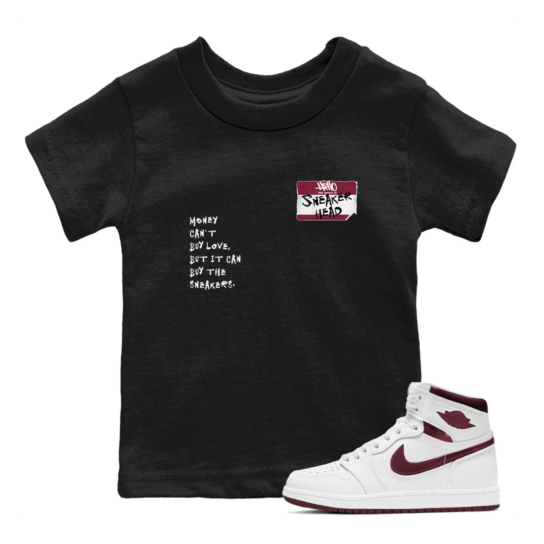 1s Metallic Burgundy shirt to match jordans Sneakerhead Badge sneaker tees Air Jordan 1 Metallic Burgundy SNRT sneaker release tees baby toddler Black 1 cotton Shirt