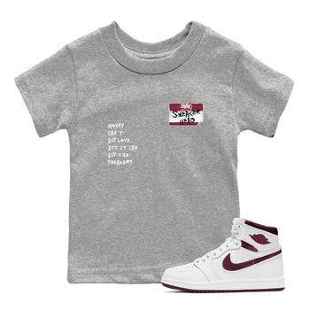 1s Metallic Burgundy shirt to match jordans Sneakerhead Badge sneaker tees Air Jordan 1 Metallic Burgundy SNRT sneaker release tees baby toddler Heather Grey 1 cotton Shirt