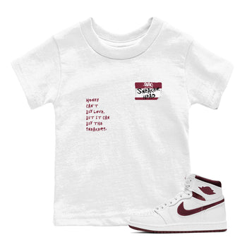 1s Metallic Burgundy shirt to match jordans Sneakerhead Badge sneaker tees Air Jordan 1 Metallic Burgundy SNRT sneaker release tees baby toddler White 1 cotton Shirt