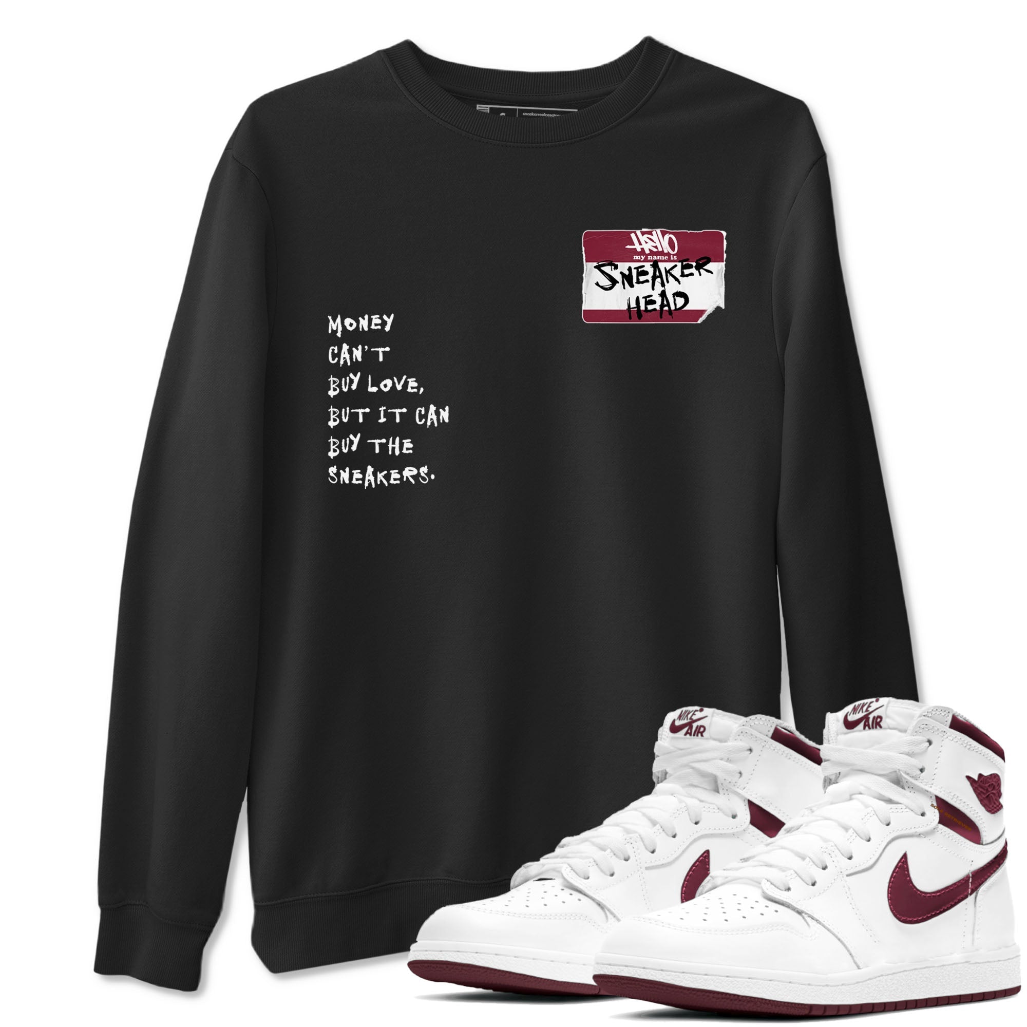 1s Metallic Burgundy shirt to match jordans Sneakerhead Badge sneaker tees Air Jordan 1 Metallic Burgundy SNRT Sneaker Release Tees unisex cotton Black 1 crew neck shirt