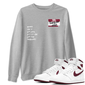 1s Metallic Burgundy shirt to match jordans Sneakerhead Badge sneaker tees Air Jordan 1 Metallic Burgundy SNRT Sneaker Release Tees unisex cotton Heather Grey 1 crew neck shirt