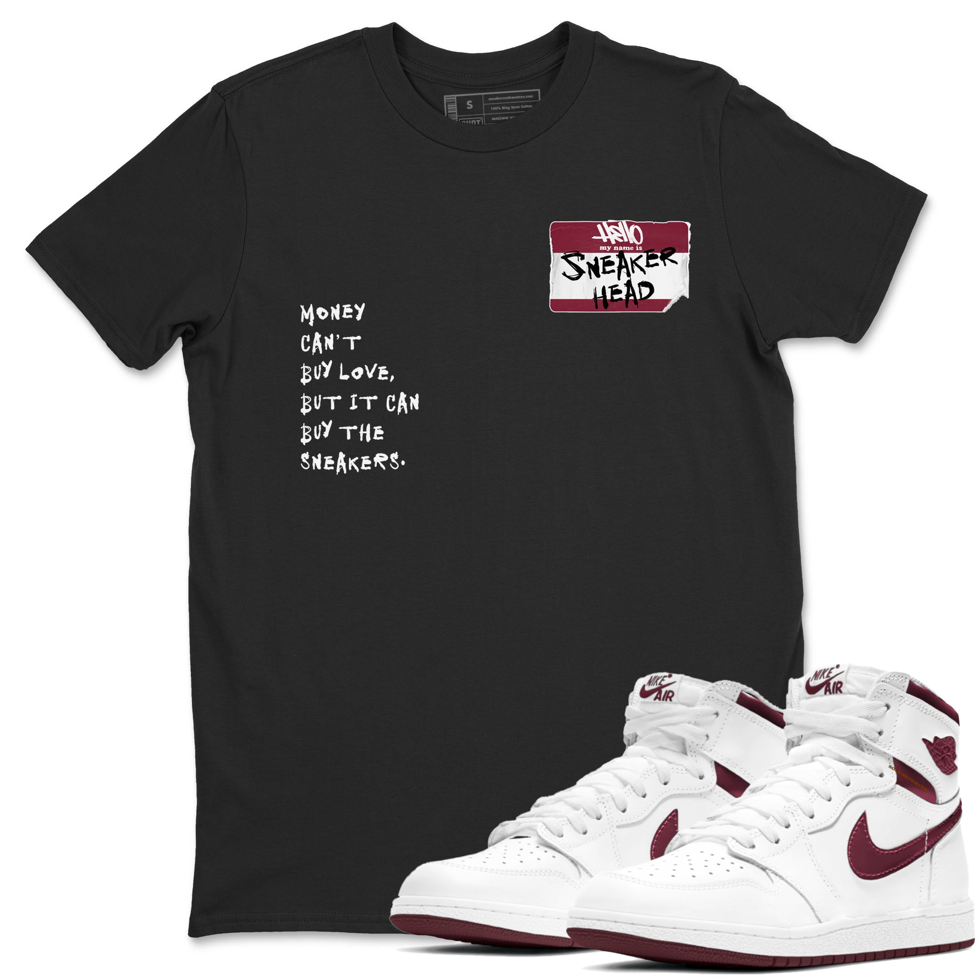 1s Metallic Burgundy shirt to match jordans Sneakerhead Badge sneaker tees Air Jordan 1 Metallic Burgundy SNRT Sneaker Release Tees unisex cotton Black 1 crew neck shirt
