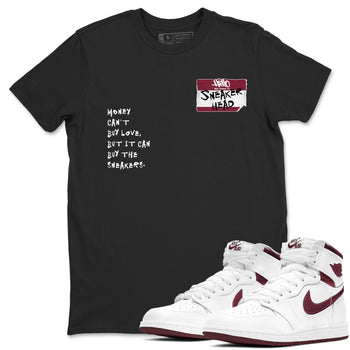1s Metallic Burgundy shirt to match jordans Sneakerhead Badge sneaker tees Air Jordan 1 Metallic Burgundy SNRT Sneaker Release Tees unisex cotton Black 1 crew neck shirt