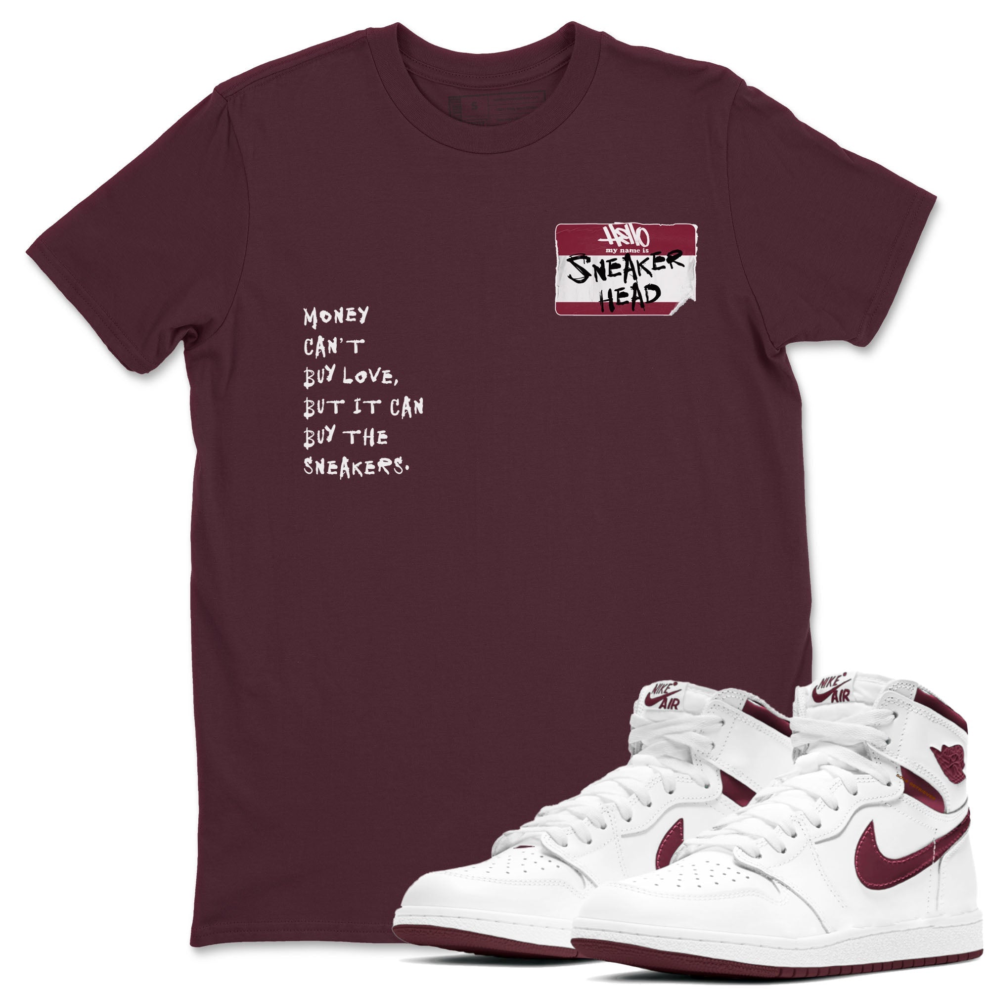 1s Metallic Burgundy shirt to match jordans Sneakerhead Badge sneaker tees Air Jordan 1 Metallic Burgundy SNRT Sneaker Release Tees unisex cotton Maroon 1 crew neck shirt