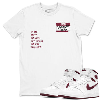 1s Metallic Burgundy shirt to match jordans Sneakerhead Badge sneaker tees Air Jordan 1 Metallic Burgundy SNRT Sneaker Release Tees unisex cotton White 1 crew neck shirt