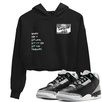 3s Green Glow shirt to match jordans Sneakerhead Badge sneaker tees Air Jordan 3 Green Glow SNRT Sneaker Release Tees Black 1 crop length shirt
