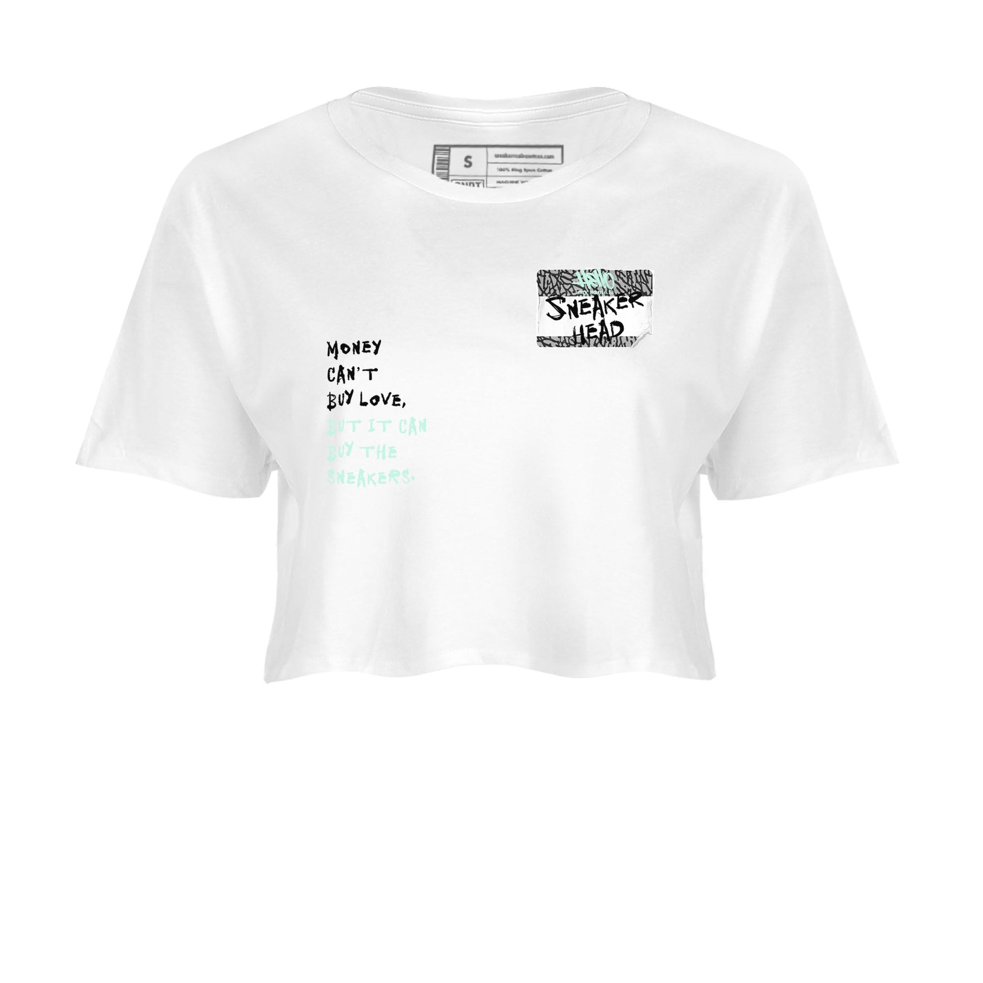 3s Green Glow shirt to match jordans Sneakerhead Badge sneaker tees Air Jordan 3 Green Glow SNRT Sneaker Release Tees White 2 crop length shirt