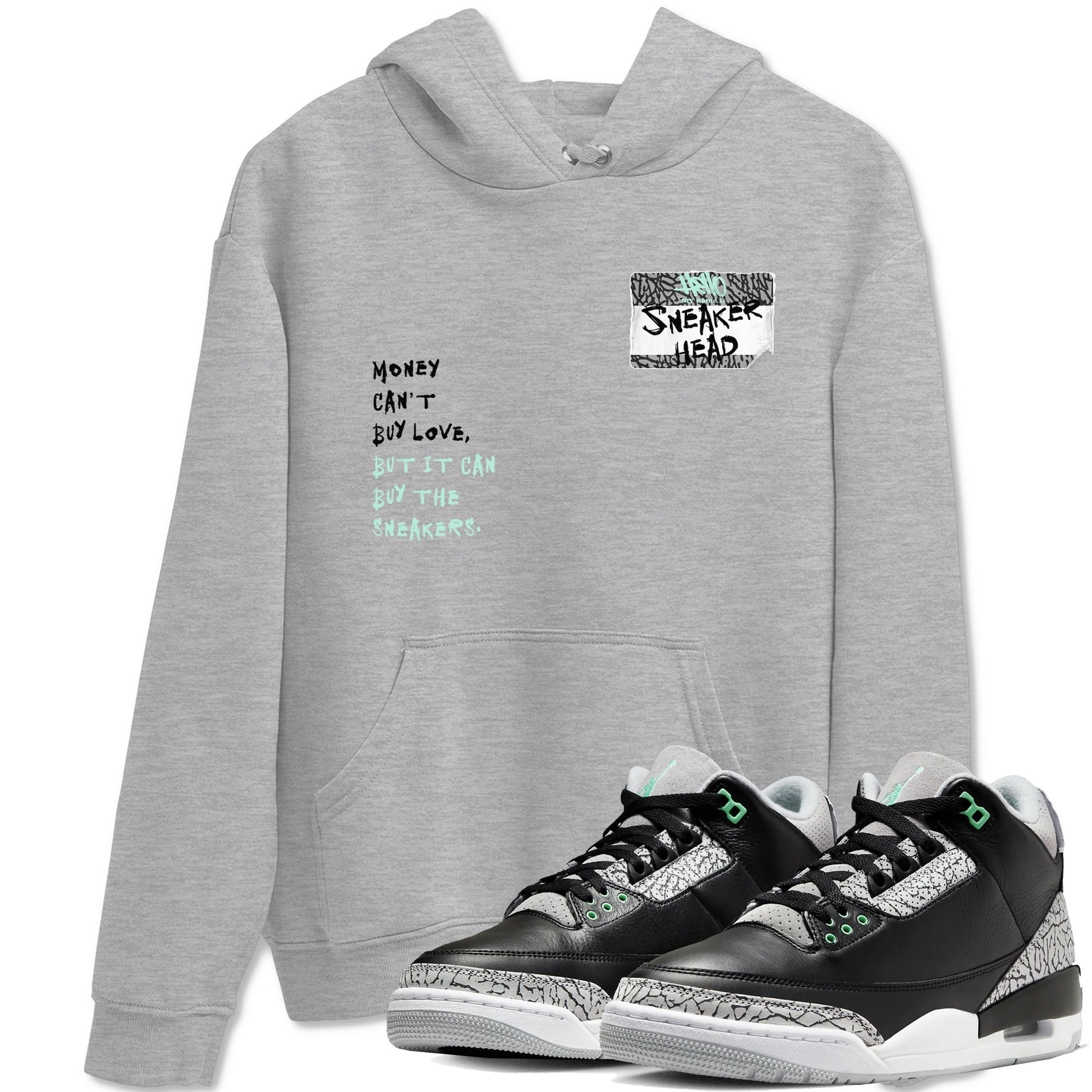 3s Green Glow shirt to match jordans Sneakerhead Badge sneaker tees Air Jordan 3 Green Glow SNRT Sneaker Release Tees unisex cotton Heather Grey 1 crew neck shirt