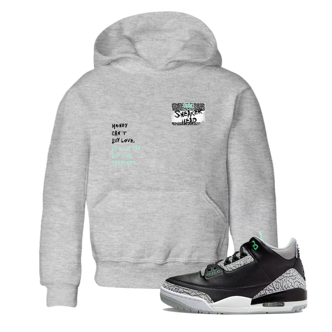 3s Green Glow shirt to match jordans Sneakerhead Badge sneaker tees Air Jordan 3 Green Glow SNRT sneaker release tees baby toddler Heather Grey 1 cotton Shirt