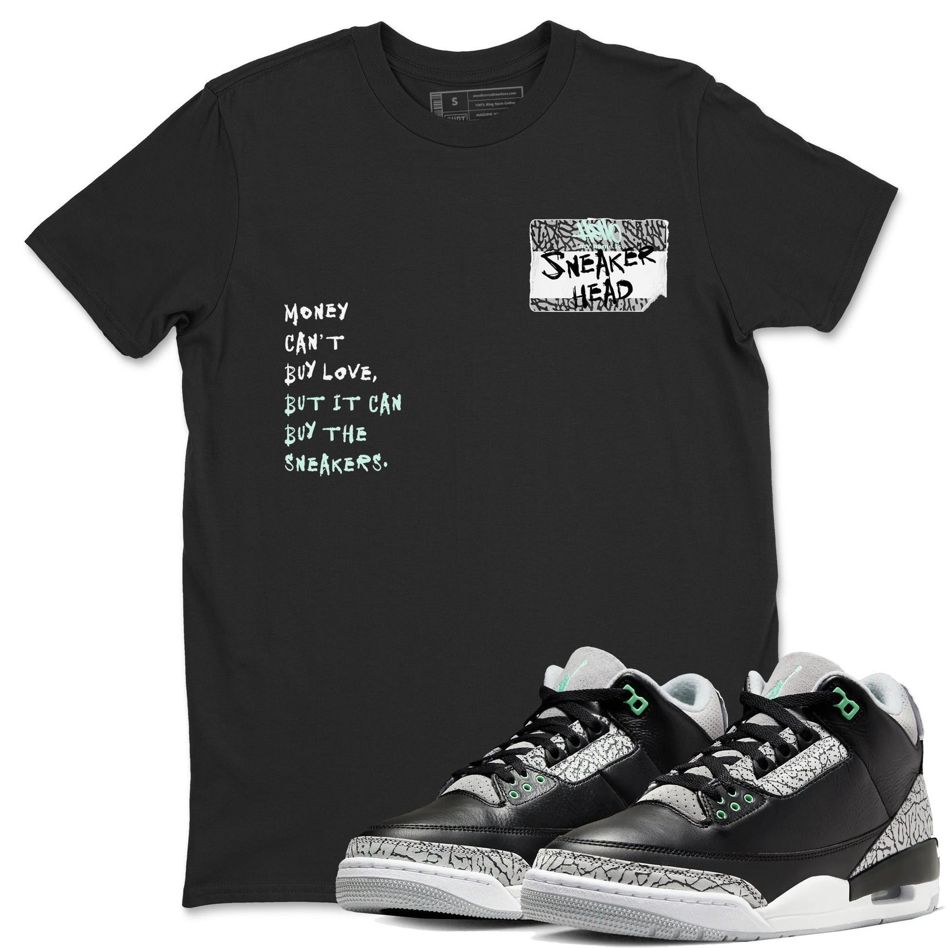3s Green Glow shirt to match jordans Sneakerhead Badge sneaker tees Air Jordan 3 Green Glow SNRT Sneaker Release Tees unisex cotton Black 1 crew neck shirt