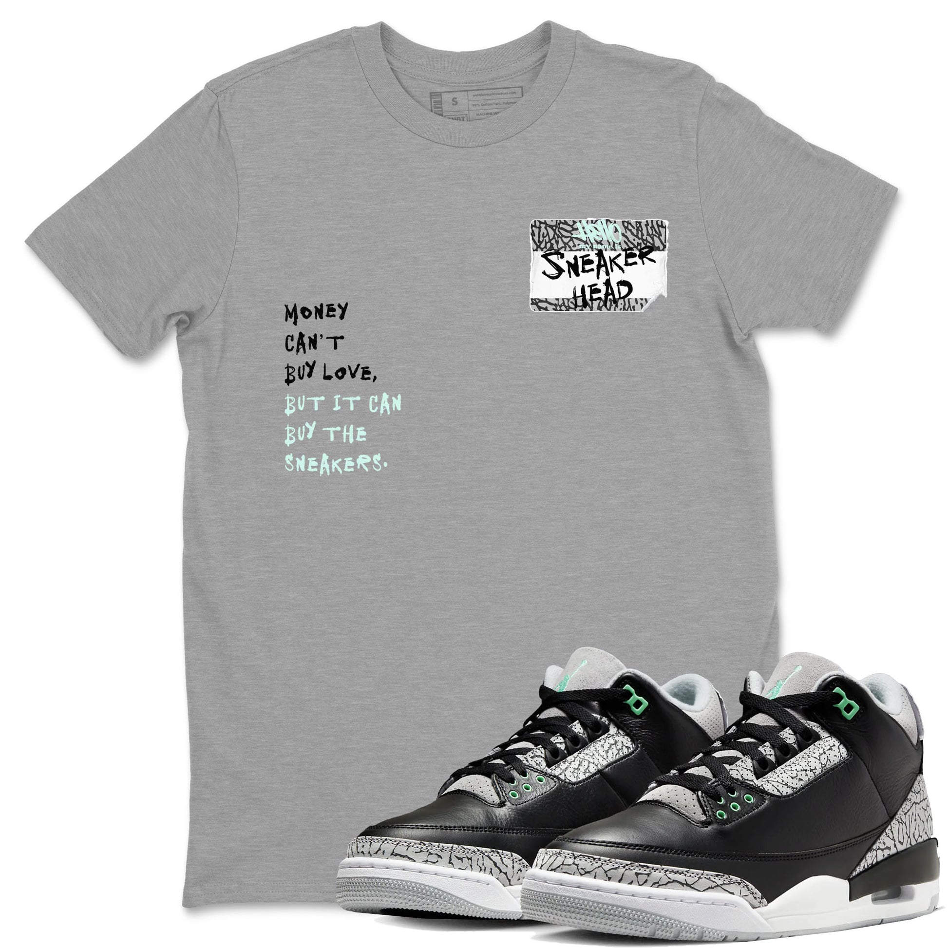 3s Green Glow shirt to match jordans Sneakerhead Badge sneaker tees Air Jordan 3 Green Glow SNRT Sneaker Release Tees unisex cotton Heather Grey 1 crew neck shirt