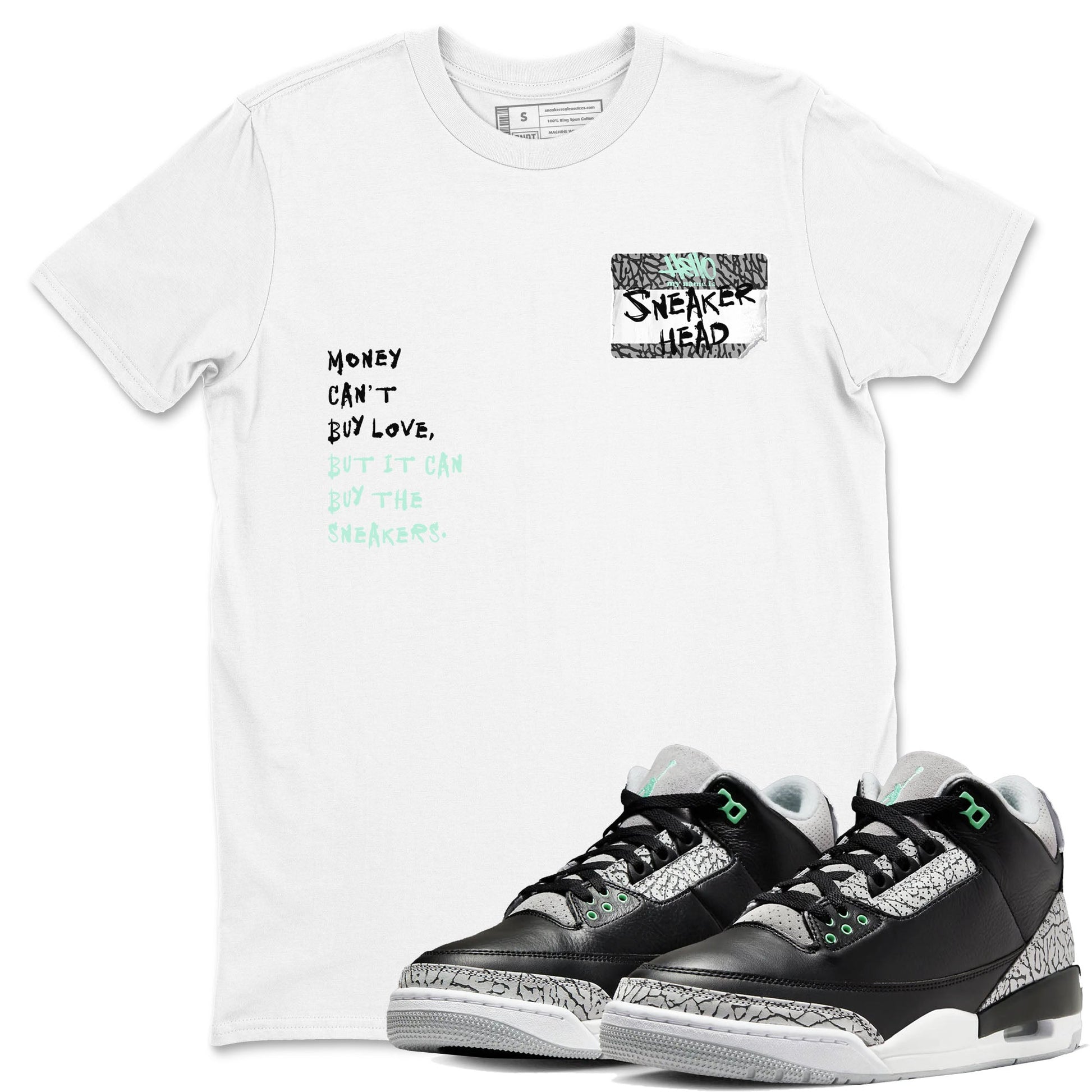 3s Green Glow shirt to match jordans Sneakerhead Badge sneaker tees Air Jordan 3 Green Glow SNRT Sneaker Release Tees unisex cotton White 1 crew neck shirt