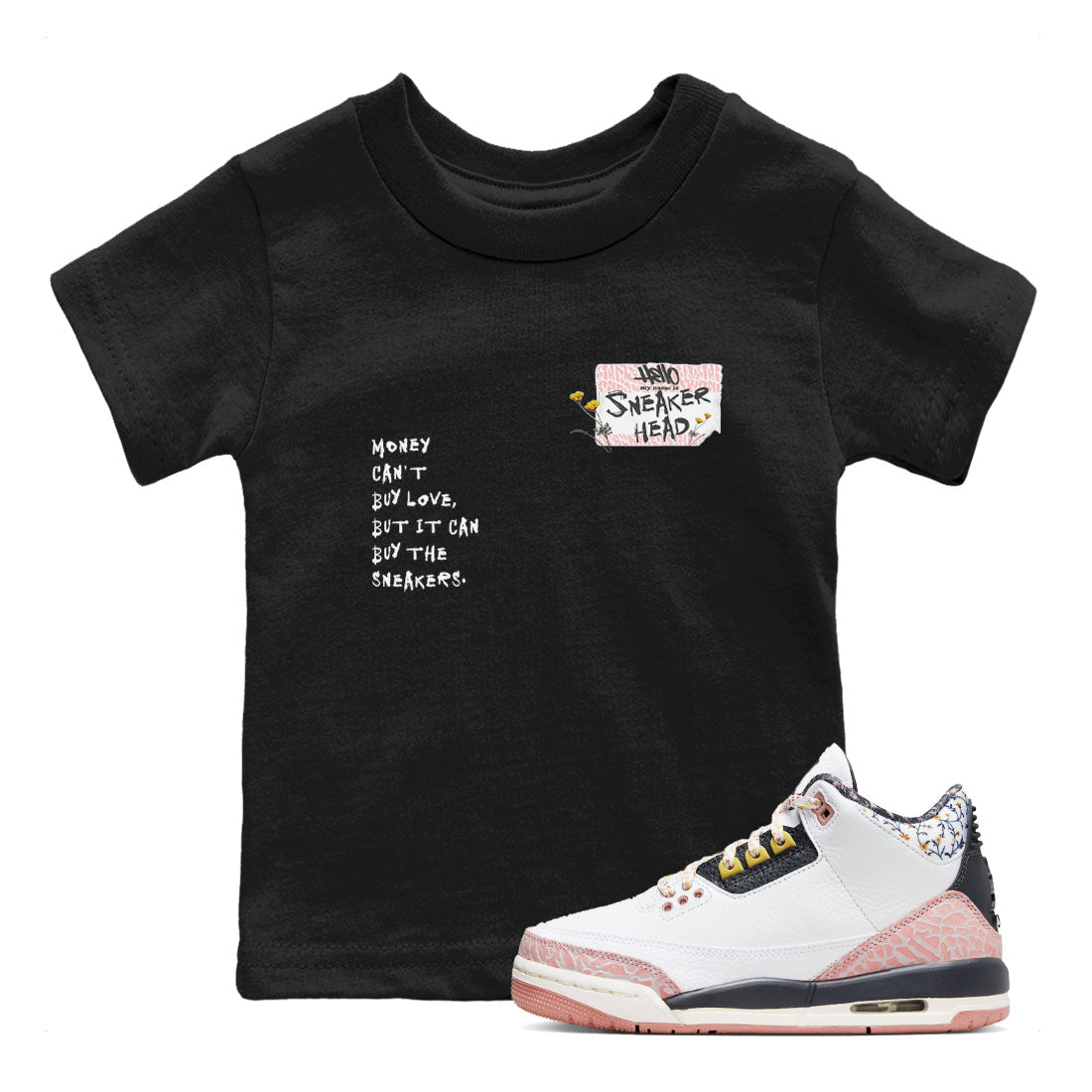 Air Jordan 3 GS Vintage Floral shirt to match jordans Sneakerhead Badge sneaker tees 3s Vintage Floral SNRT sneaker release tees baby toddler Black 1 cotton Shirt