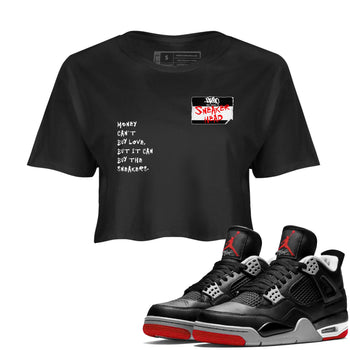 4s Bred Reimagined shirt to match jordans Sneakerhead Badge sneaker tees Air Jordan 4 Bred Reimagined SNRT Sneaker Release Tees Black 1 crop length shirt