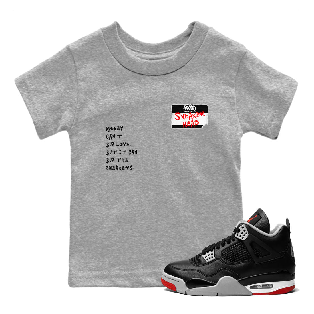 4s Bred Reimagined shirt to match jordans Sneakerhead Badge sneaker tees Air Jordan 4 Bred Reimagined SNRT sneaker release tees baby toddler Heather Grey 1 cotton Shirt