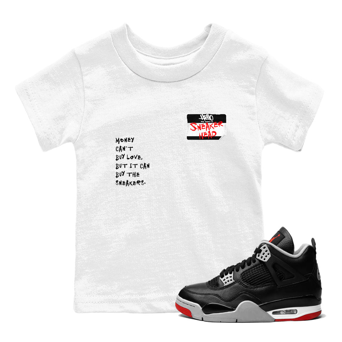 4s Bred Reimagined shirt to match jordans Sneakerhead Badge sneaker tees Air Jordan 4 Bred Reimagined SNRT sneaker release tees baby toddler White 1 cotton Shirt