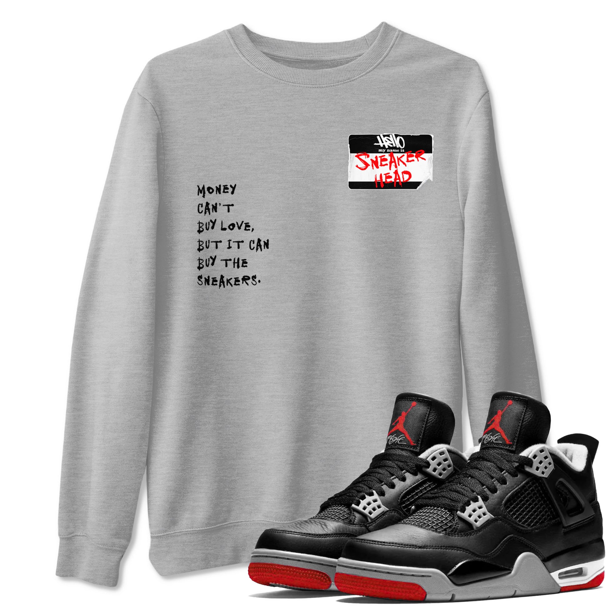 4s Bred Reimagined shirt to match jordans Sneakerhead Badge sneaker tees Air Jordan 4 Bred Reimagined SNRT Sneaker Release Tees unisex cotton Heather Grey 1 crew neck shirt