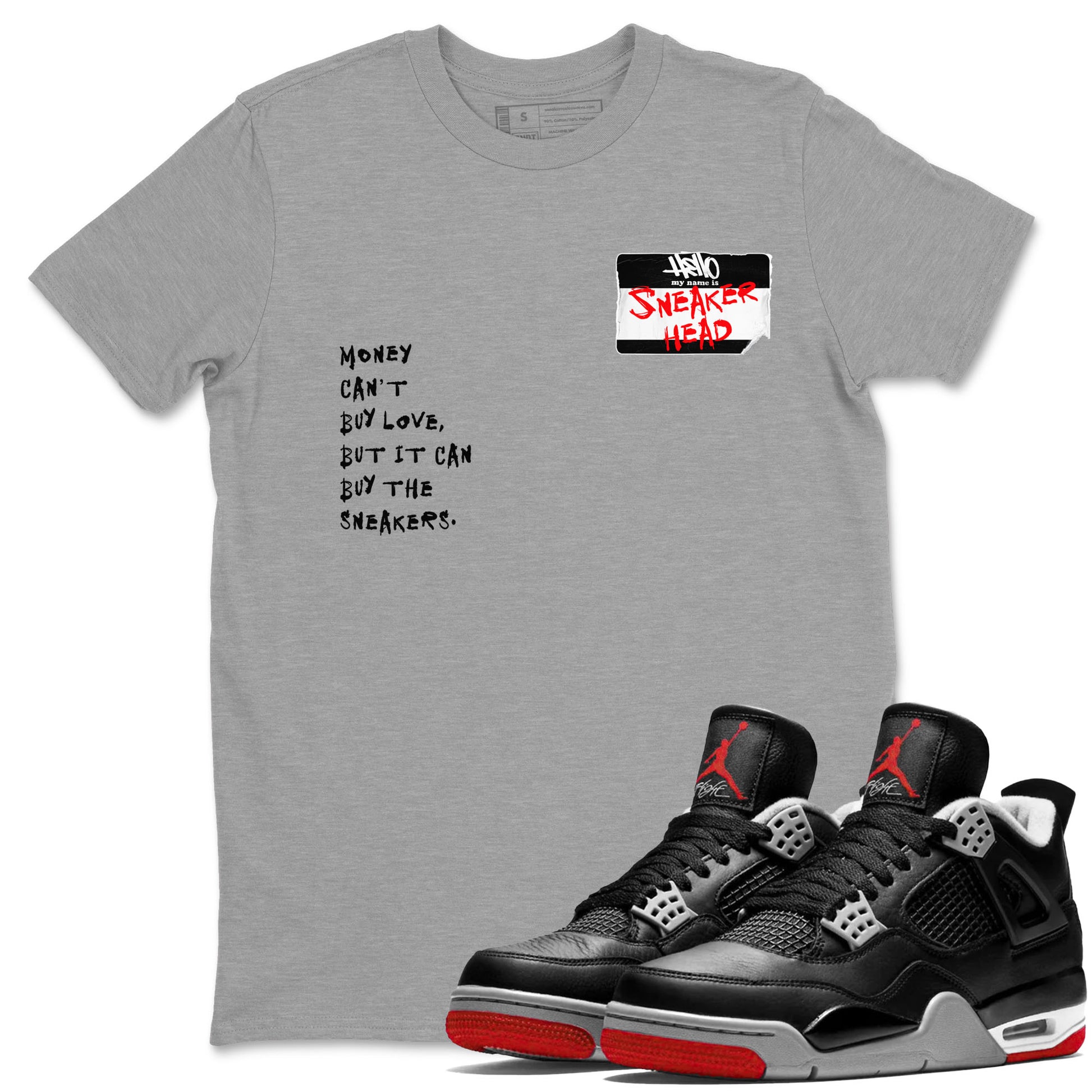 4s Bred Reimagined shirt to match jordans Sneakerhead Badge sneaker tees Air Jordan 4 Bred Reimagined SNRT Sneaker Release Tees unisex cotton Heather Grey 1 crew neck shirt