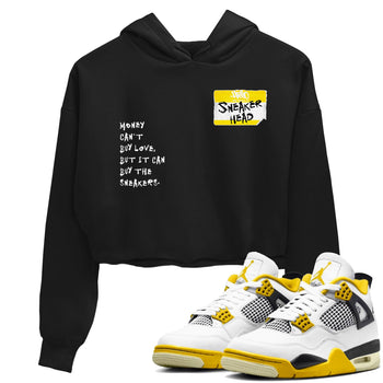 4s Vivid Sulfur shirt to match jordans Sneakerhead Badge sneaker tees Air Jordan 4 Vivid Sulfur SNRT Sneaker Release Tees Black 1 crop length shirt