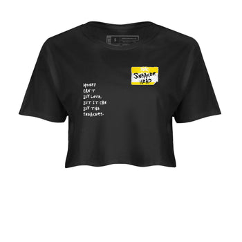 4s Vivid Sulfur shirt to match jordans Sneakerhead Badge sneaker tees Air Jordan 4 Vivid Sulfur SNRT Sneaker Release Tees Black 2 crop length shirt