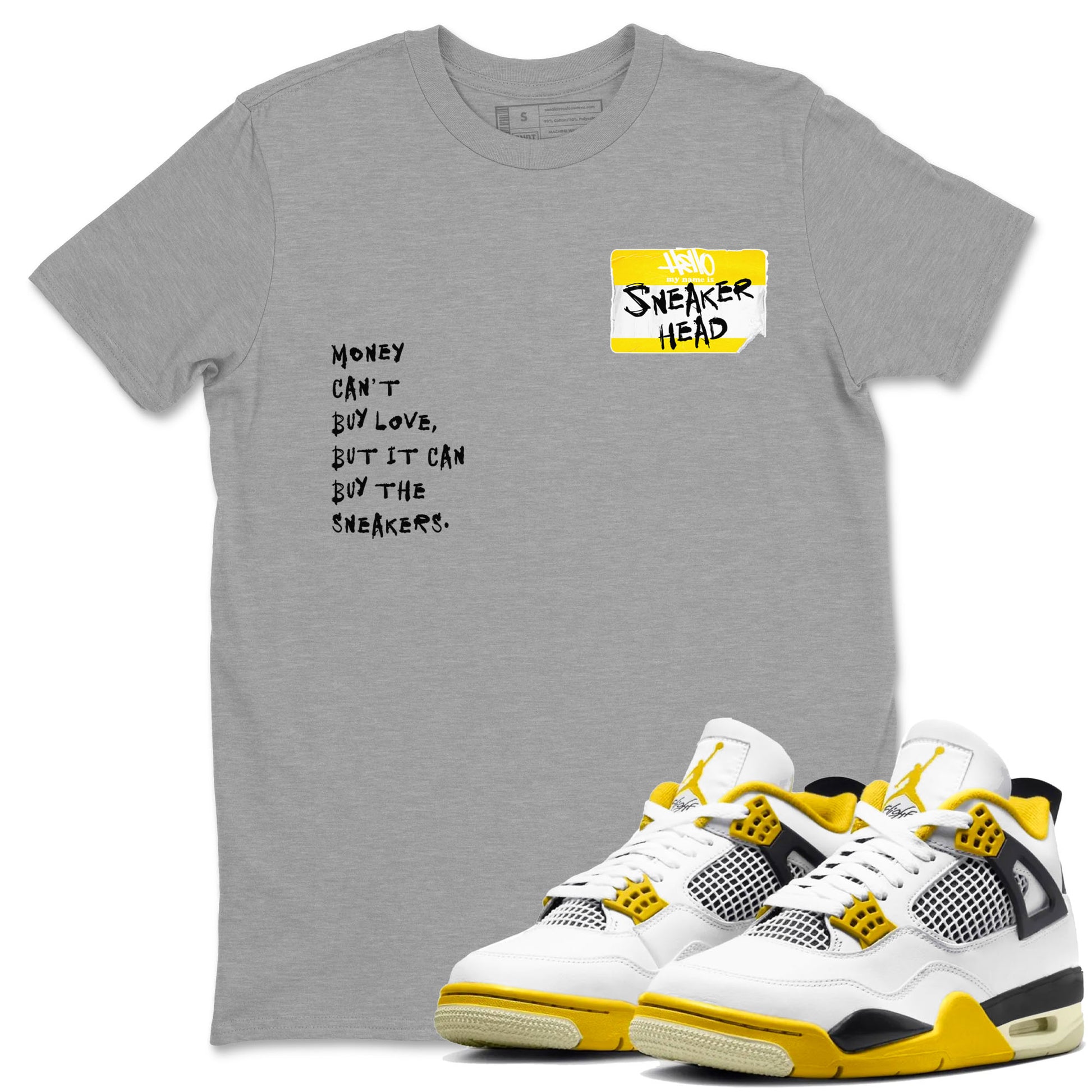 4s Vivid Sulfur shirt to match jordans Sneakerhead Badge sneaker tees Air Jordan 4 Vivid Sulfur SNRT Sneaker Release Tees unisex cotton Heather Grey 1 crew neck shirt