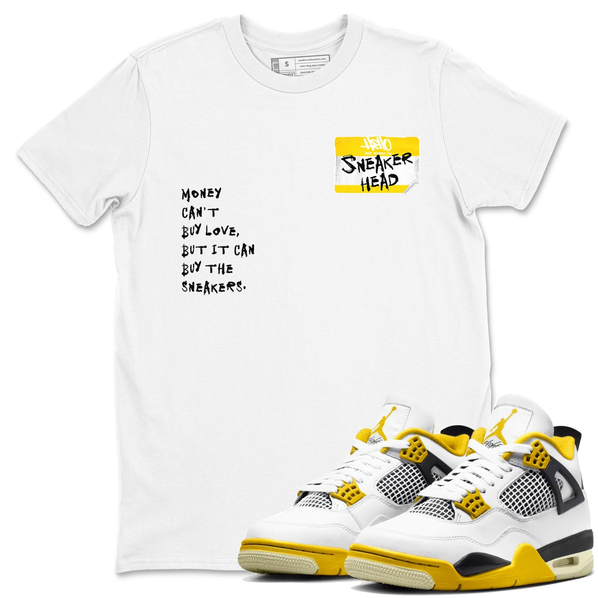 4s Vivid Sulfur shirt to match jordans Sneakerhead Badge sneaker tees Air Jordan 4 Vivid Sulfur SNRT Sneaker Release Tees unisex cotton White 1 crew neck shirt