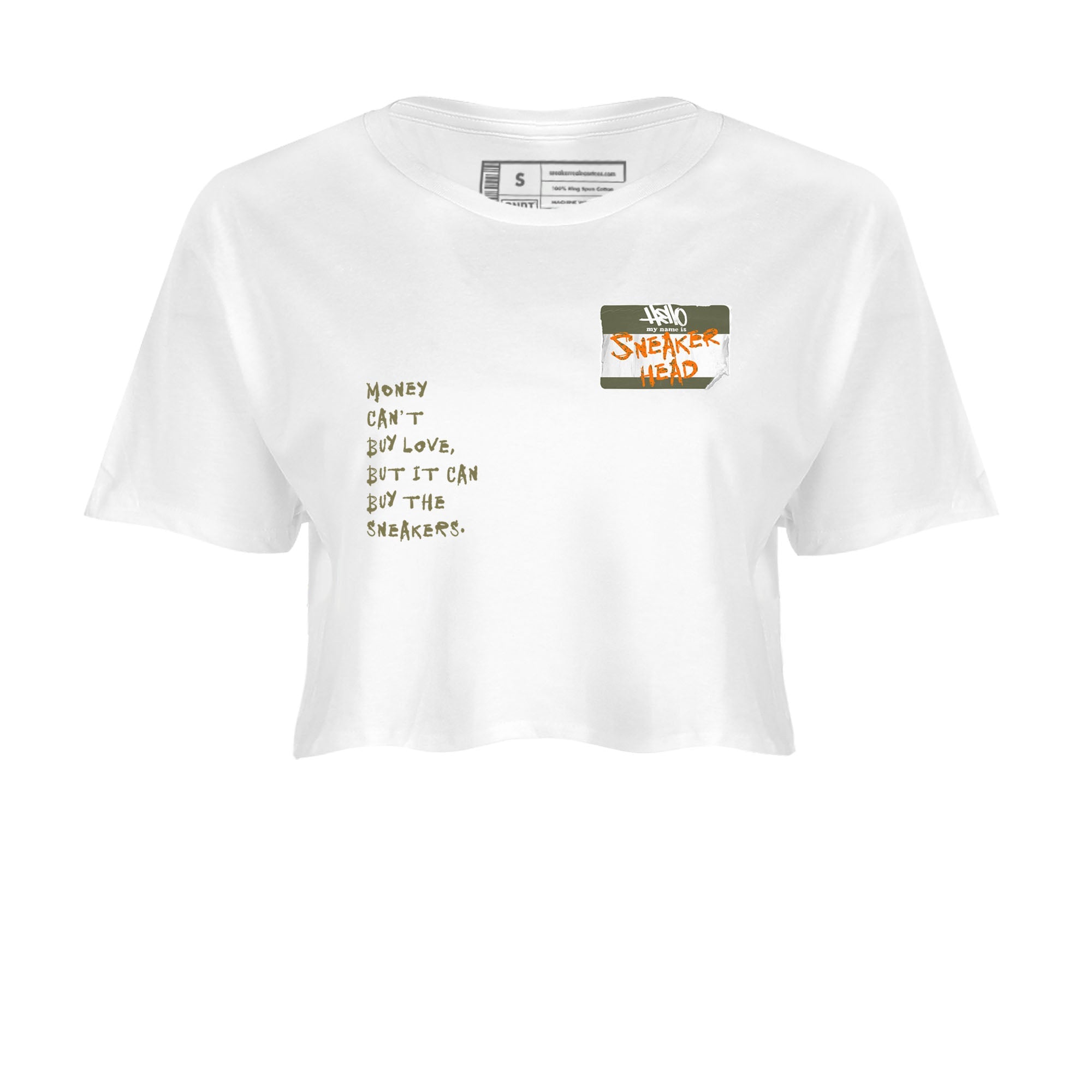 Air Jordan 5 Olive shirt to match jordans Sneakerhead Badge sneaker tees 5s Olive SNRT Sneaker Release Tees White 2 crop length shirt
