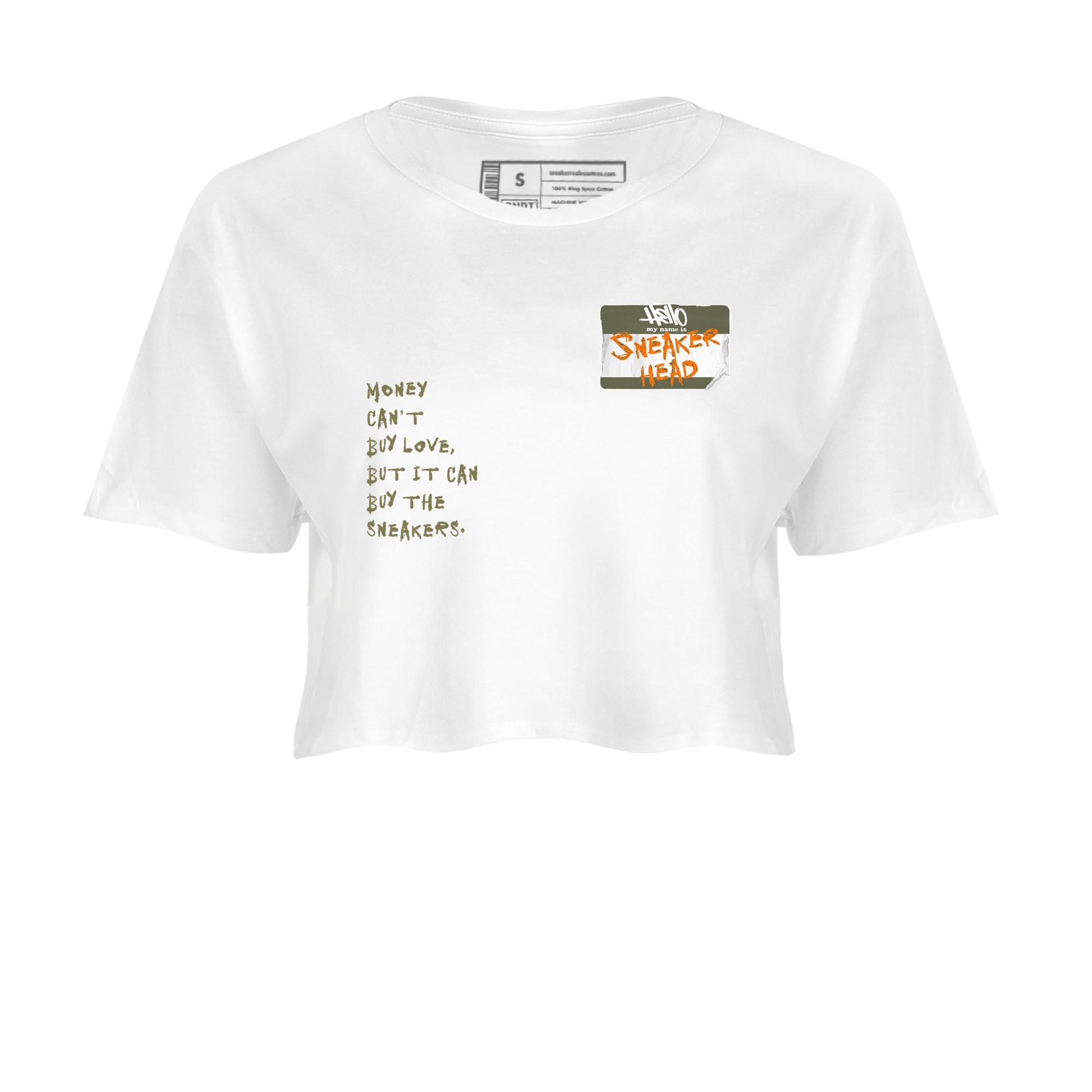 Air Jordan 5 Olive shirt to match jordans Sneakerhead Badge sneaker tees 5s Olive SNRT Sneaker Release Tees White 2 crop length shirt