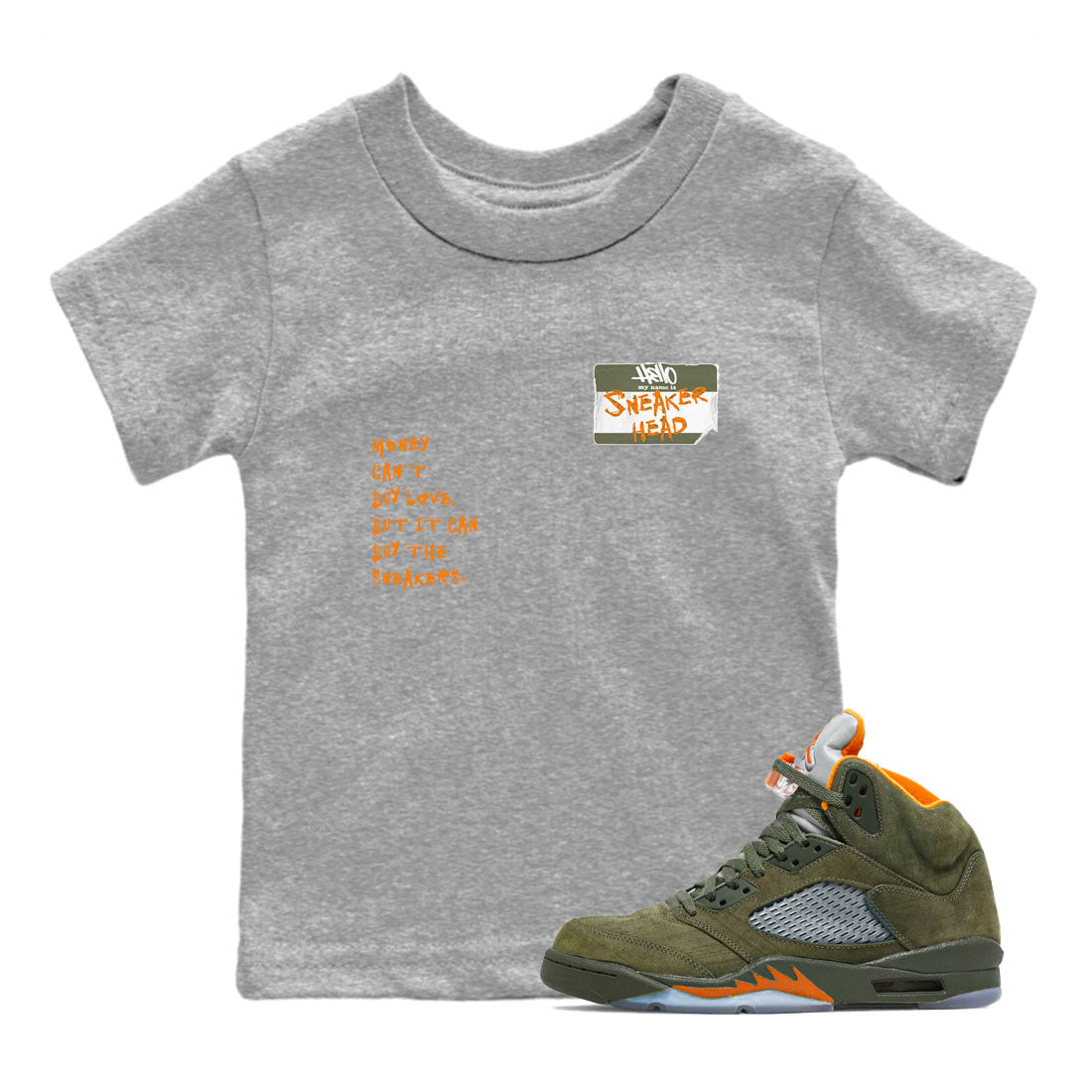Air Jordan 5 Olive shirt to match jordans Sneakerhead Badge sneaker tees 5s Olive SNRT Sneaker release tees baby toddler Heather Grey 1 cotton Shirt