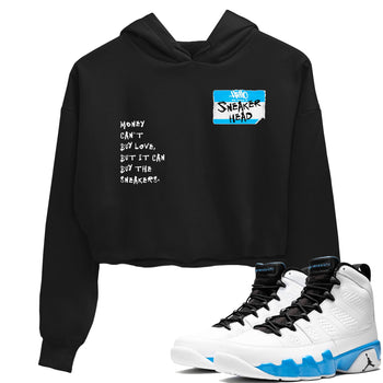 9s Powder Blue shirt to match jordans Sneakerhead Badge sneaker tees Air Jordan 9 Powder Blue SNRT Sneaker Release Tees Streetwear Black 1 crop length shirt