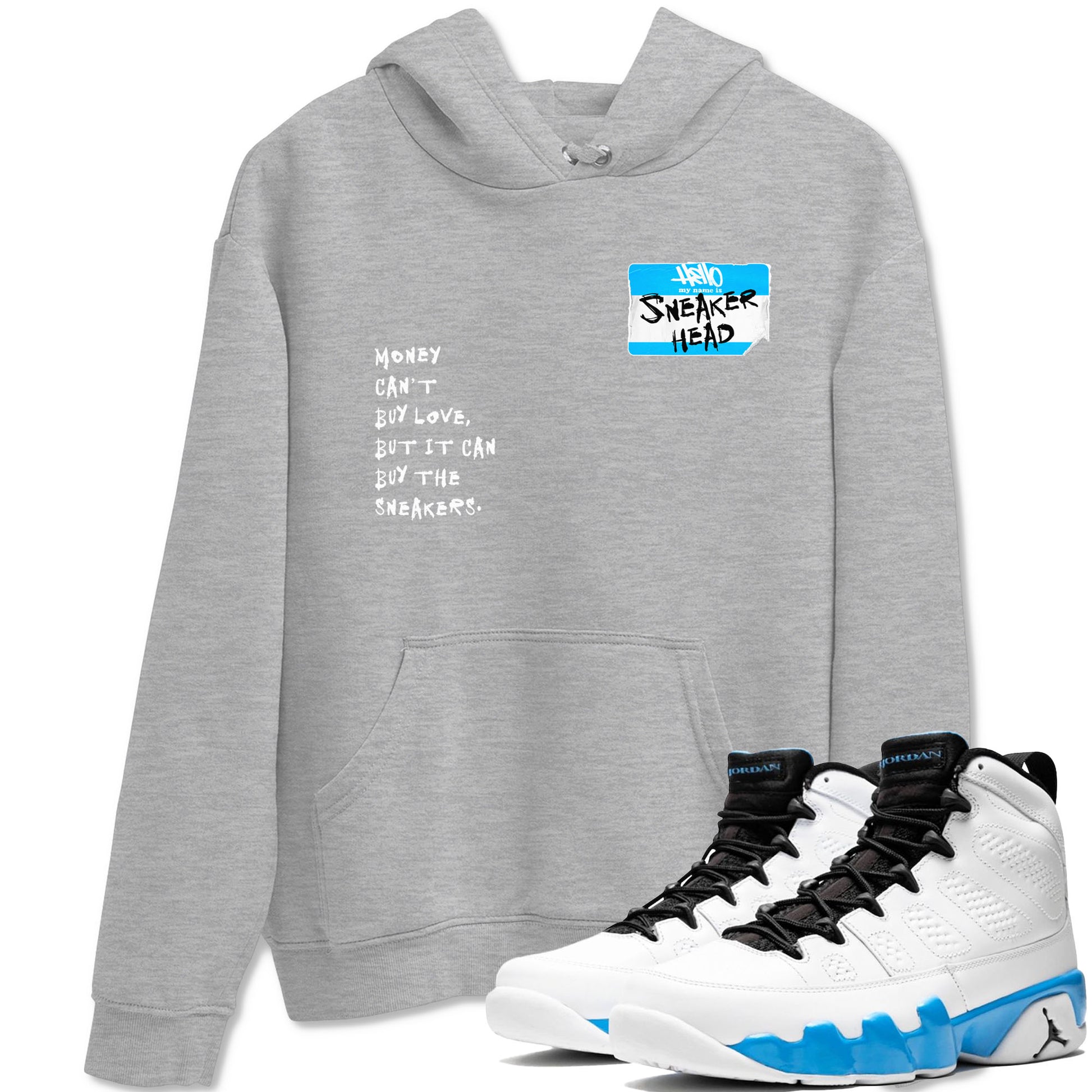 9s Powder Blue shirt to match jordans Sneakerhead Badge sneaker tees Air Jordan 9 Powder Blue SNRT Sneaker Release Tees Streetwear unisex cotton Heather Grey 1 crew neck shirt