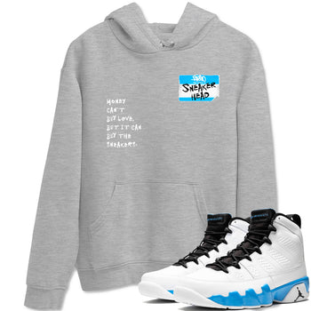 9s Powder Blue shirt to match jordans Sneakerhead Badge sneaker tees Air Jordan 9 Powder Blue SNRT Sneaker Release Tees Streetwear unisex cotton Heather Grey 1 crew neck shirt