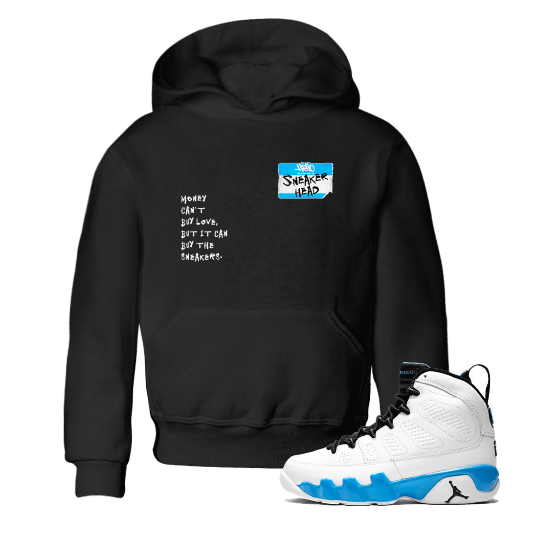 9s Powder Blue shirt to match jordans Sneakerhead Badge sneaker tees Air Jordan 9 Powder Blue SNRT Sneaker Release Tees Streetwear baby toddler Black 1 cotton Shirt