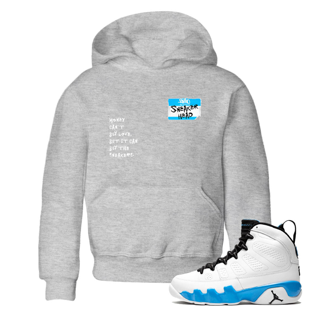 9s Powder Blue shirt to match jordans Sneakerhead Badge sneaker tees Air Jordan 9 Powder Blue SNRT Sneaker Release Tees Streetwear baby toddler Heather Grey 1 cotton Shirt