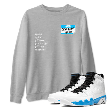 9s Powder Blue shirt to match jordans Sneakerhead Badge sneaker tees Air Jordan 9 Powder Blue SNRT Sneaker Release Tees Streetwear unisex cotton Heather Grey 1 crew neck shirt