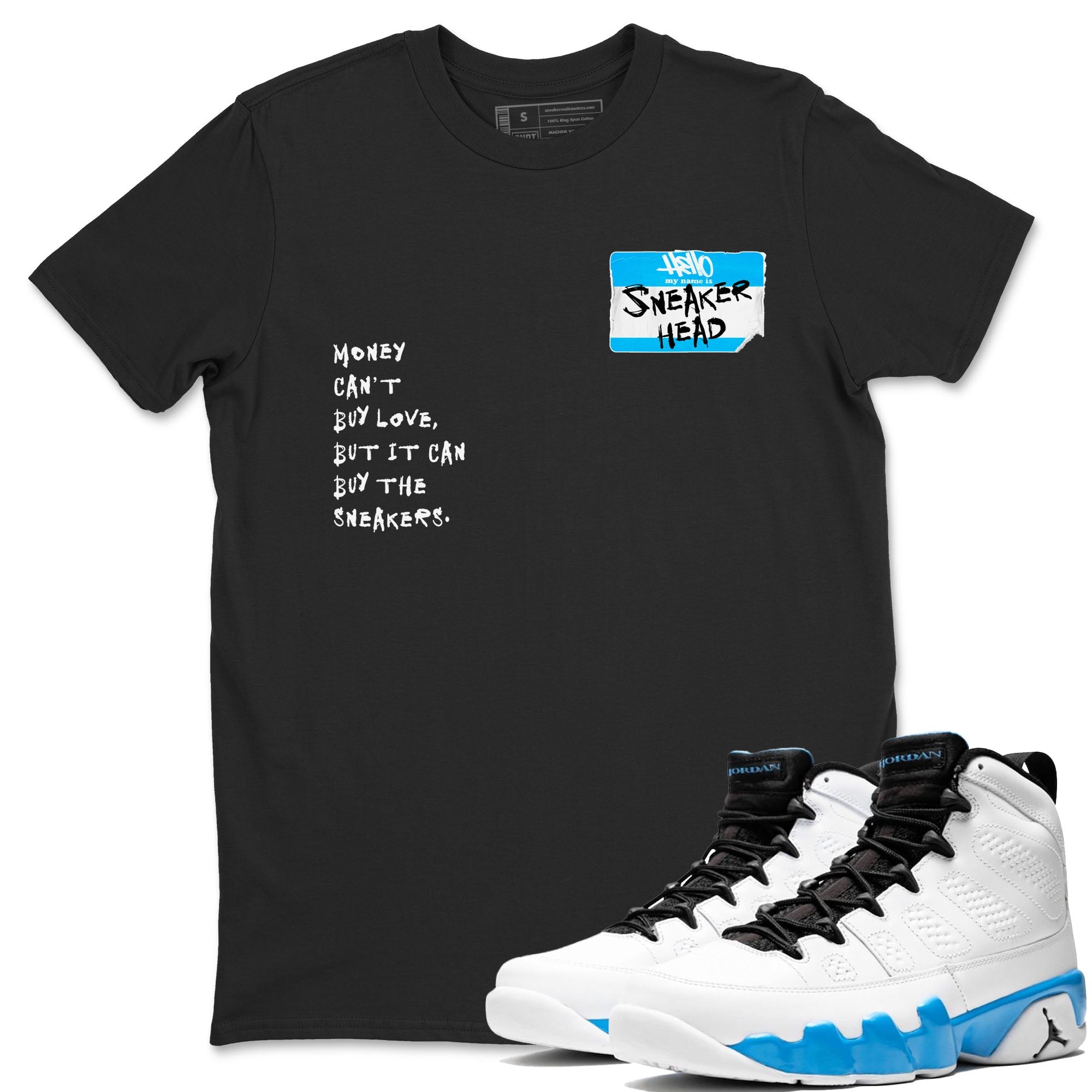 9s Powder Blue shirt to match jordans Sneakerhead Badge sneaker tees Air Jordan 9 Powder Blue SNRT Sneaker Release Tees Streetwear unisex cotton Black 1 crew neck shirt