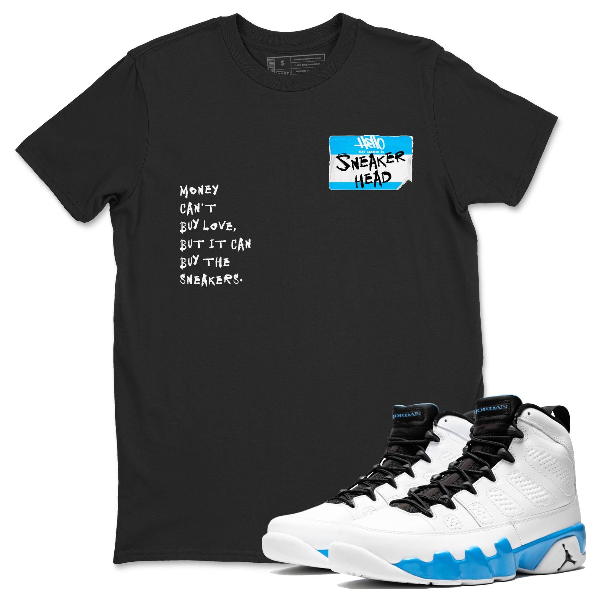9s Powder Blue shirt to match jordans Sneakerhead Badge sneaker tees Air Jordan 9 Powder Blue SNRT Sneaker Release Tees Streetwear unisex cotton Black 1 crew neck shirt