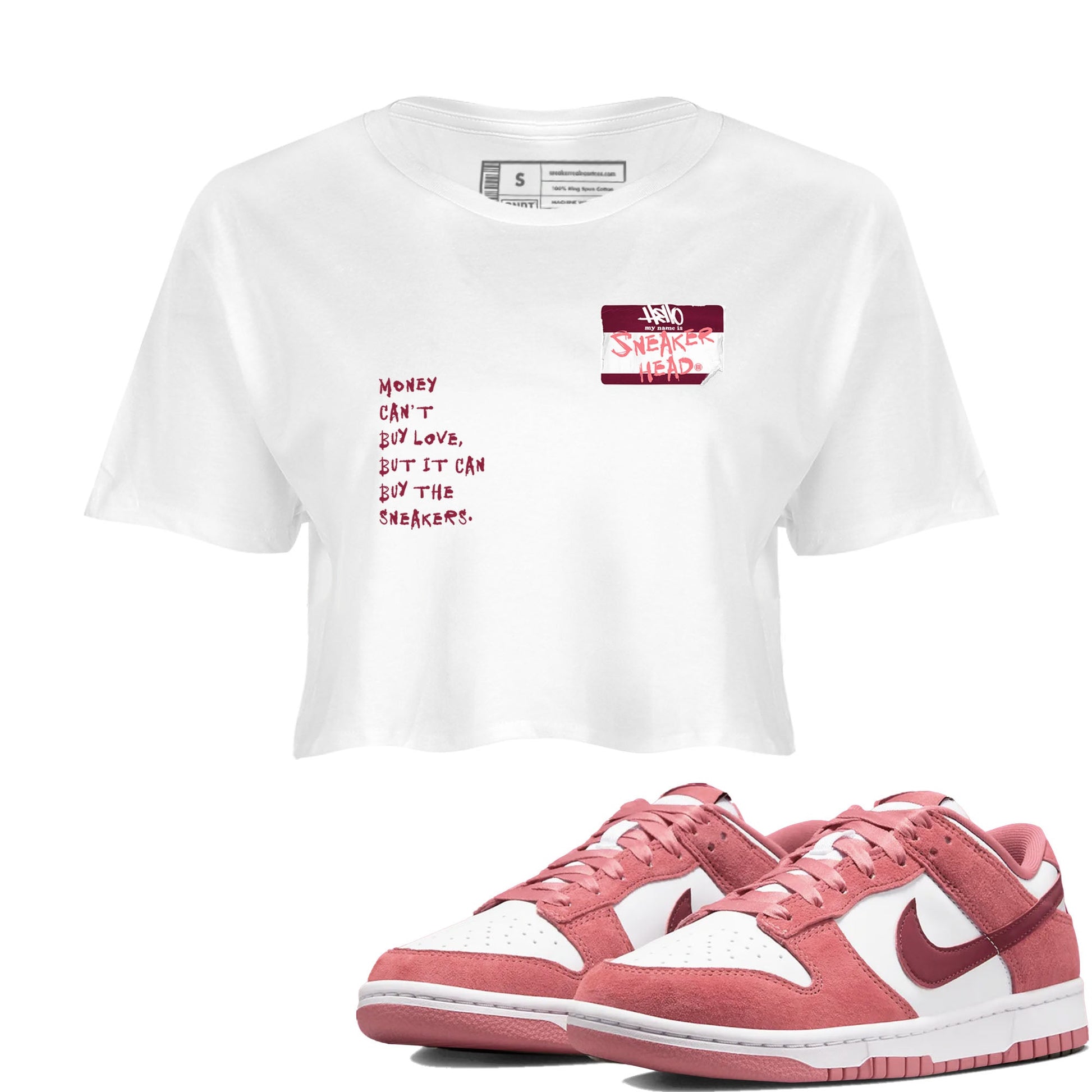 Dunk Valentine's Day shirt to match jordans Sneakerhead Badge sneaker tees Dunk Valentines Day SNRT Sneaker Release Tees Streetwear White 1 crop length shirt