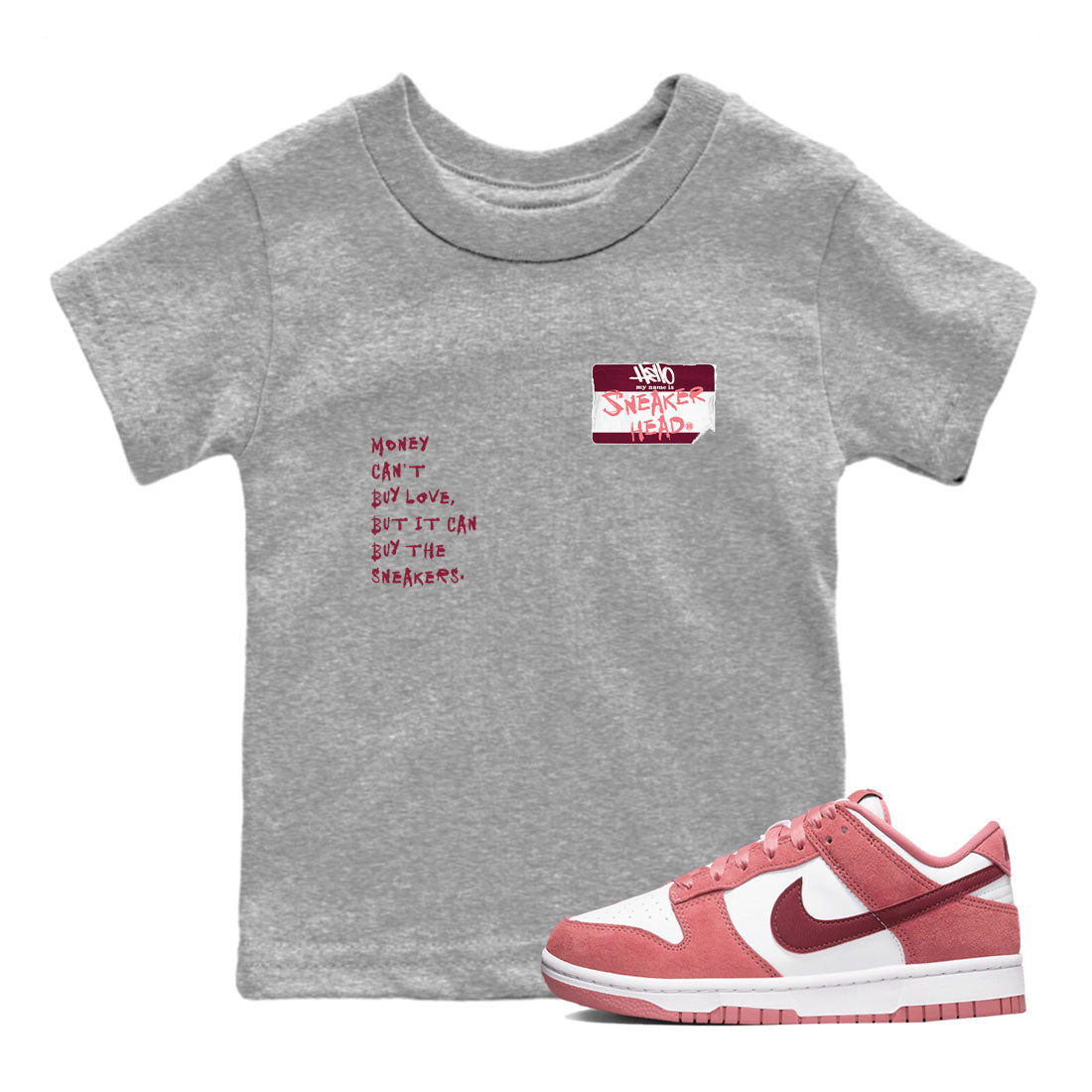 Dunk Valentine's Day shirt to match jordans Sneakerhead Badge sneaker tees Dunk Valentines Day SNRT Sneaker Release Tees Streetwear baby toddler Heather Grey 1 cotton Shirt