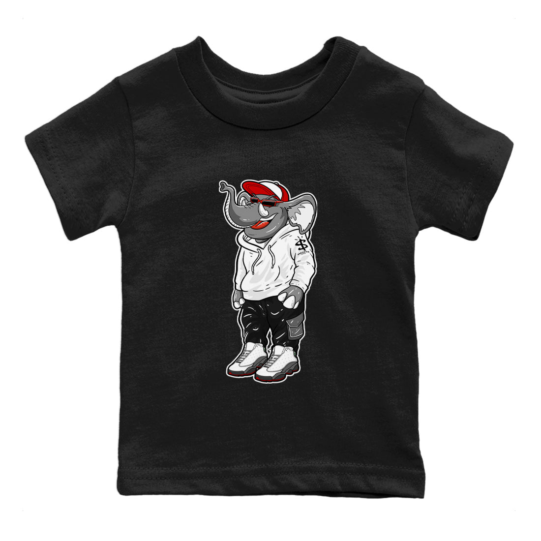 Air Jordan 13 Wolf Grey Sneaker Match Tees Sneakerhead Elephant Sneaker Tees 13s Wolf Grey SNRT Sneaker Release Tees Kids Shirts Black 2