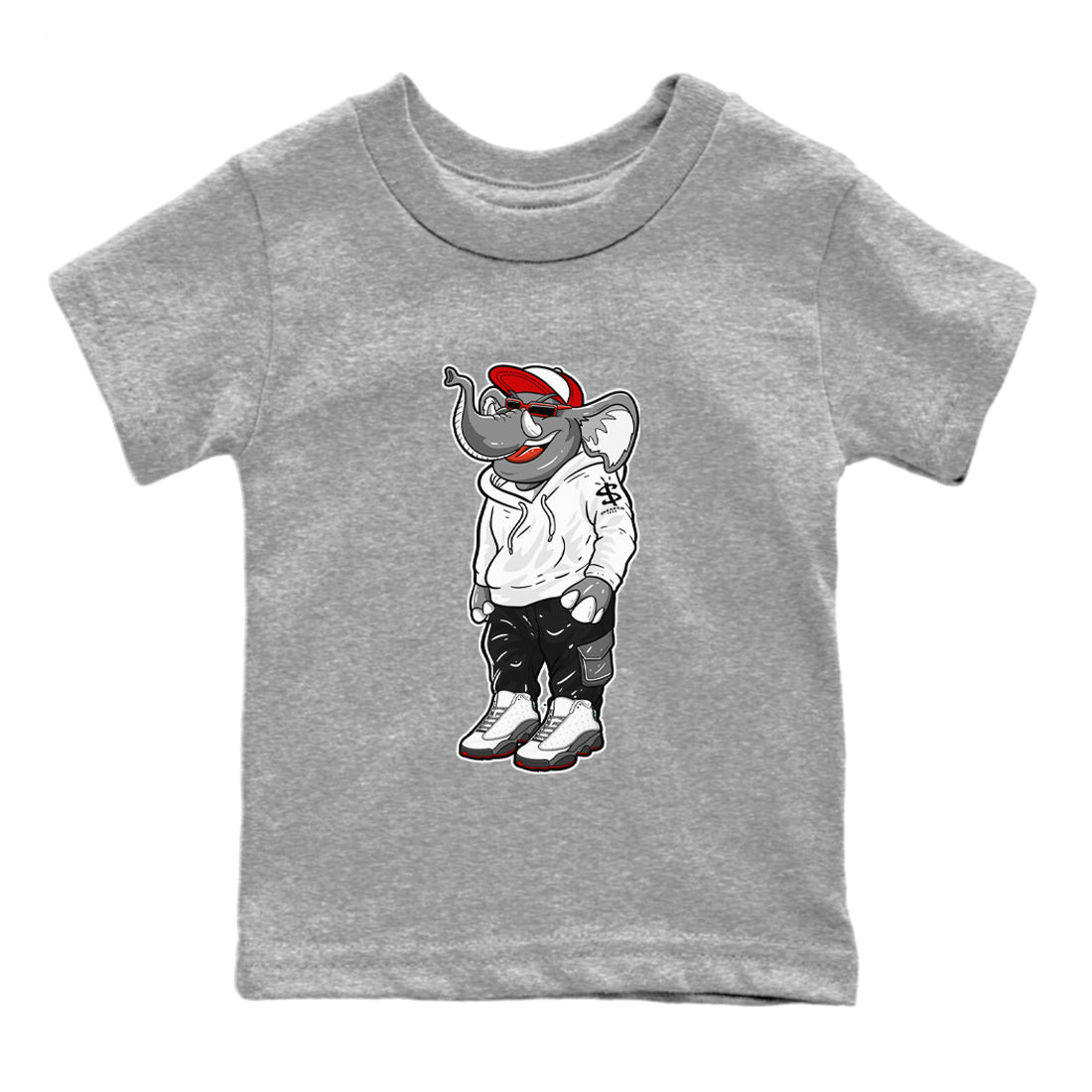 Air Jordan 13 Wolf Grey Sneaker Match Tees Sneakerhead Elephant Sneaker Tees 13s Wolf Grey SNRT Sneaker Release Tees Kids Shirts Heather Grey 2