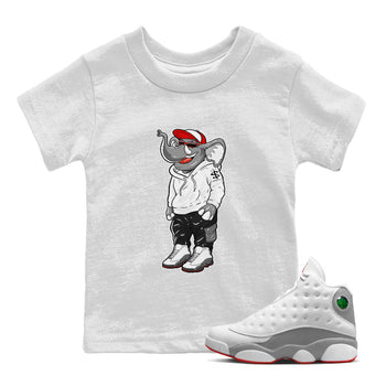 Air Jordan 13 Wolf Grey Sneaker Match Tees Sneakerhead Elephant Sneaker Tees 13s Wolf Grey SNRT Sneaker Release Tees Kids Shirts White 1