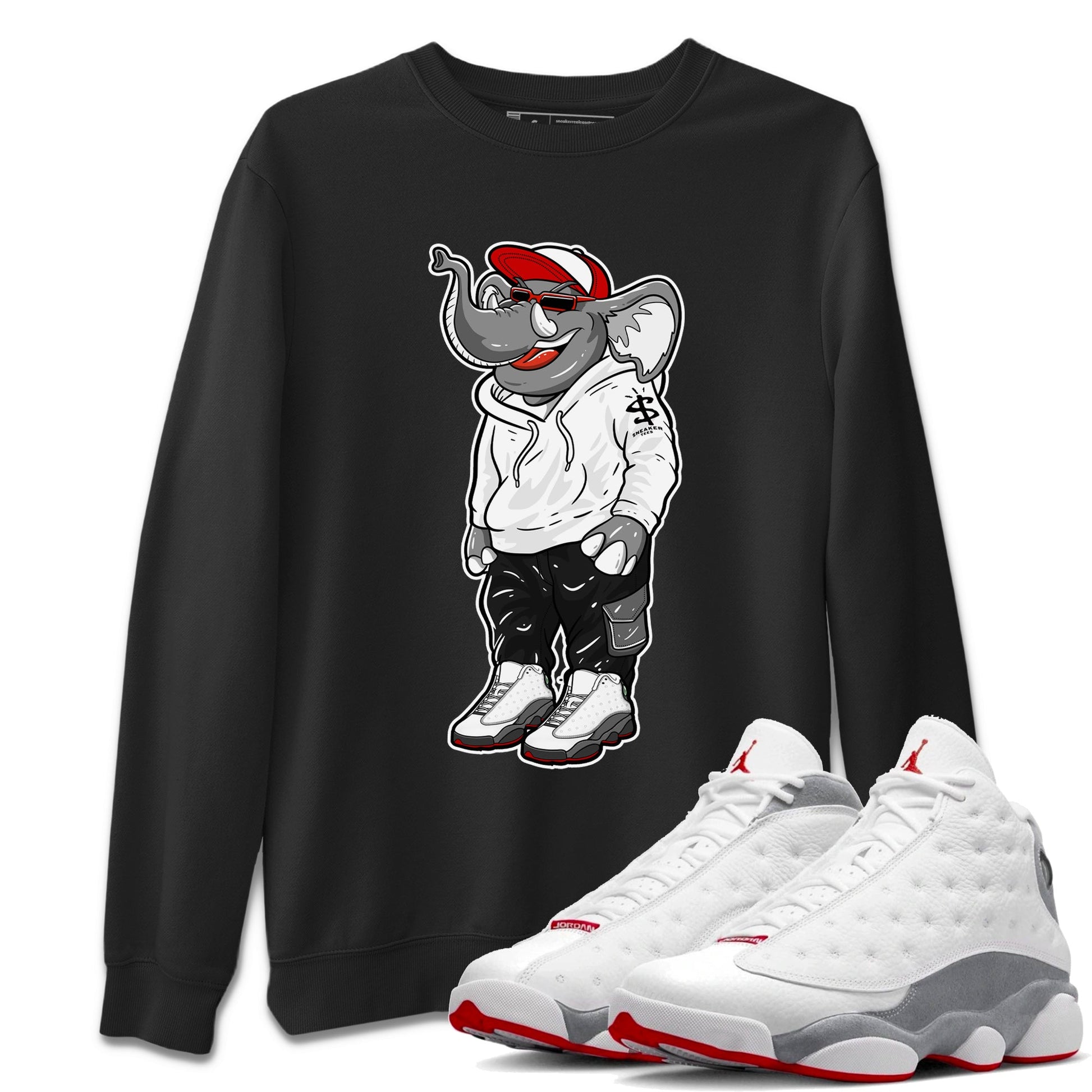 Air Jordan 13 Wolf Grey Sneaker Match Tees Sneakerhead Elephant Sneaker Tees 13s Wolf Grey SNRT Sneaker Release Tees Unisex Shirts Black 1