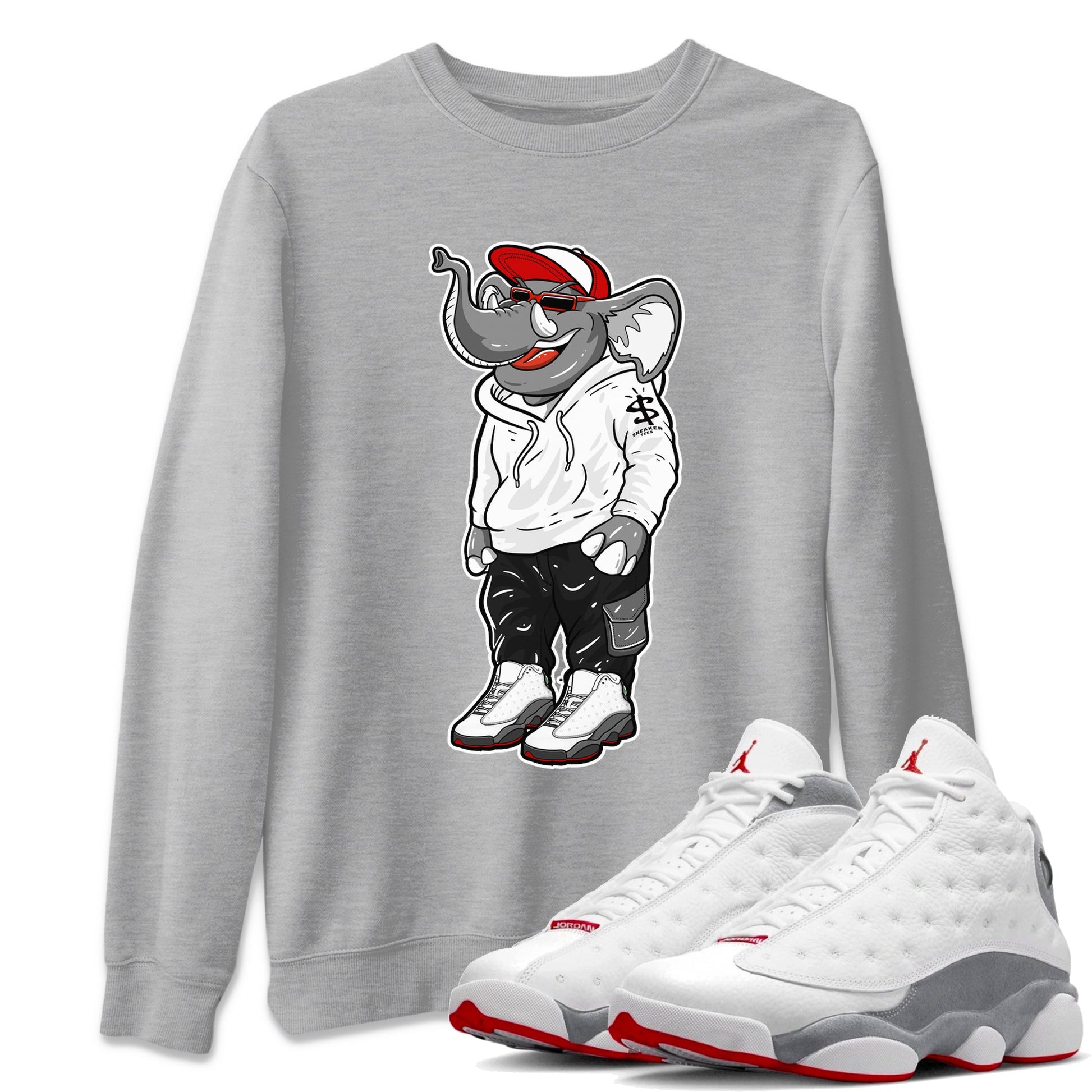 Air Jordan 13 Wolf Grey Sneaker Match Tees Sneakerhead Elephant Sneaker Tees 13s Wolf Grey SNRT Sneaker Release Tees Unisex Shirts Heather Grey 1