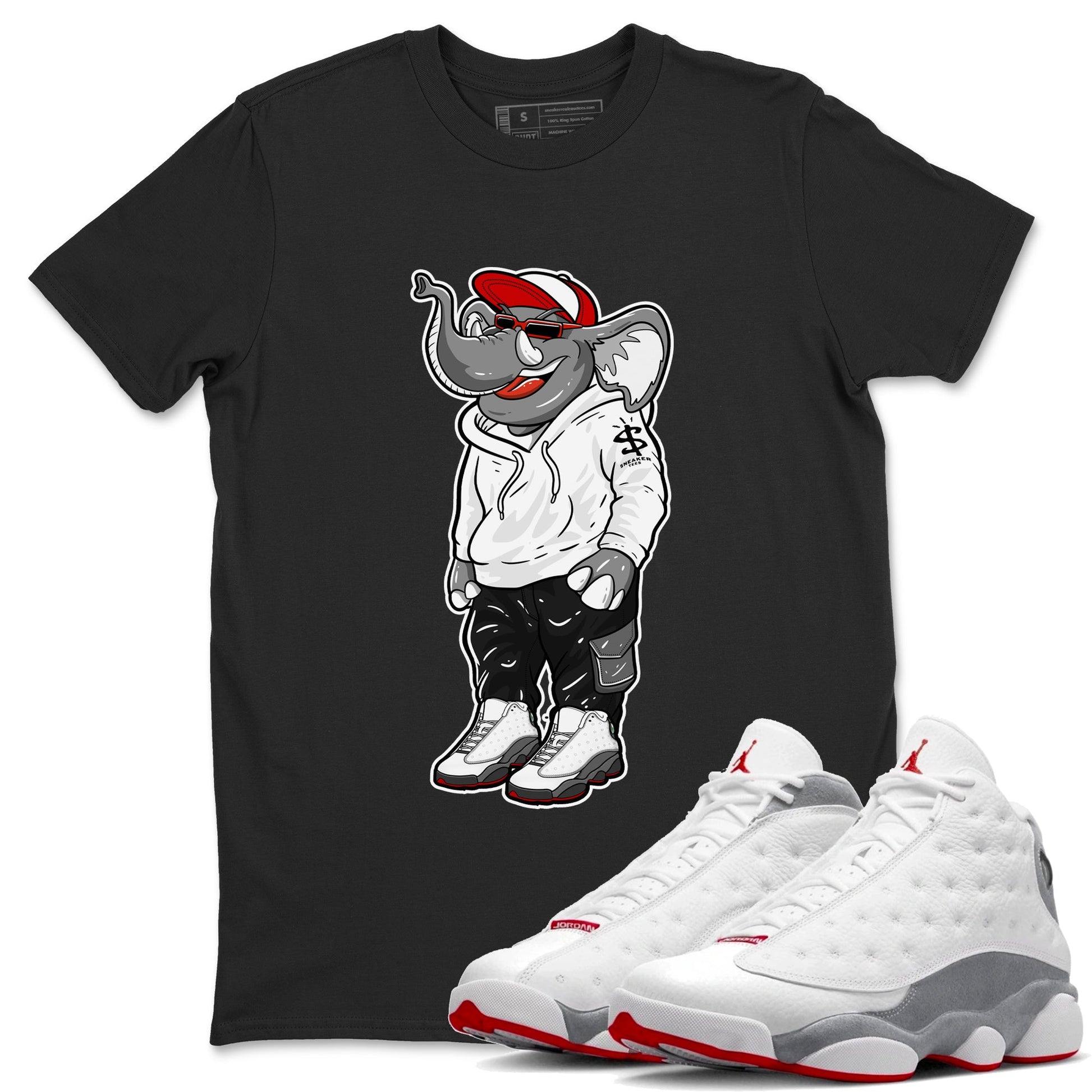 Air Jordan 13 Wolf Grey Sneaker Match Tees Sneakerhead Elephant Sneaker Tees 13s Wolf Grey SNRT Sneaker Release Tees Unisex Shirts Black 1